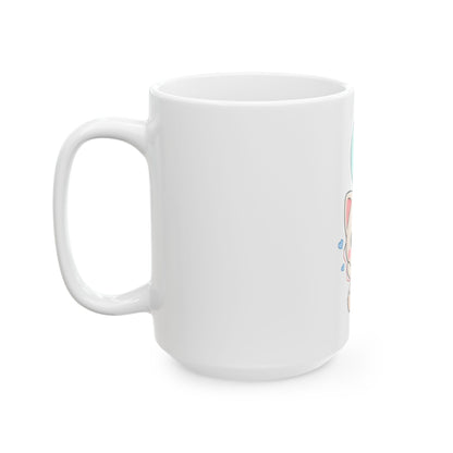 Kawaii Cat Balloon Mug, Cute Chibi Cat Ceramic Coffee Cup