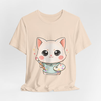 Kawaii Cat Artist T-Shirt for Creative Cat Lovers