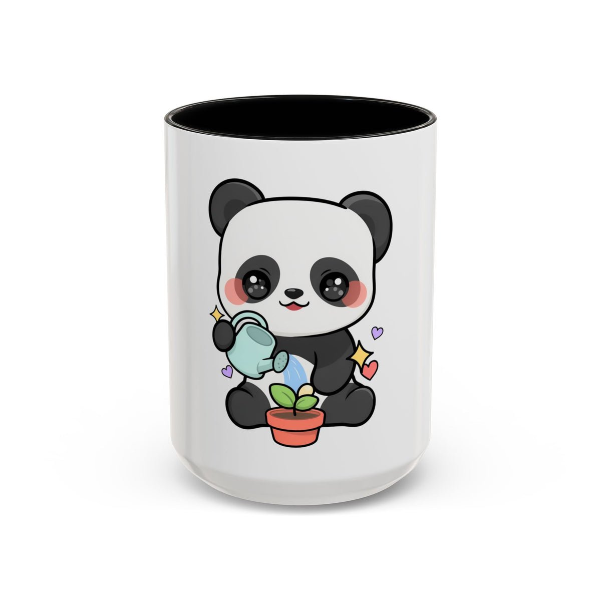 Kawaii Panda Accent Coffee Mug, Cute Plant Lover Gift