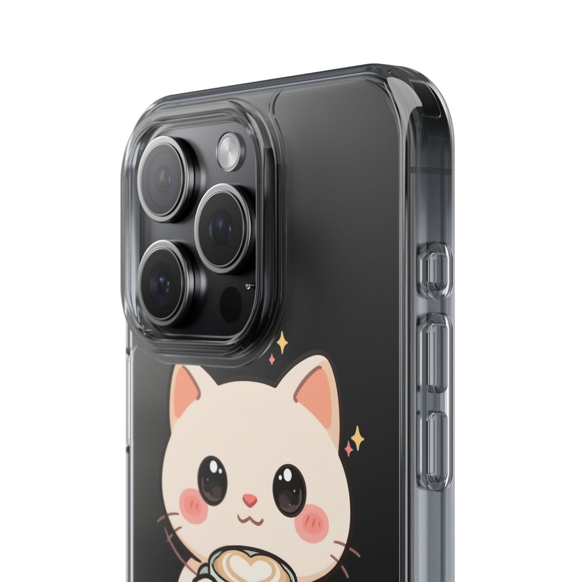 Kawaii Cat Latte Phone Case, Clear Impact-Resistant