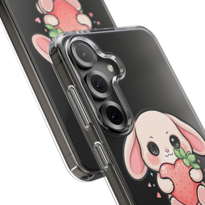 Kawaii Bunny Strawberry Phone Case, Clear Impact-Resistant