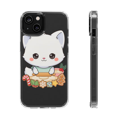 Christmas Fox Clear Phone Case, Kawaii Cookie Baker