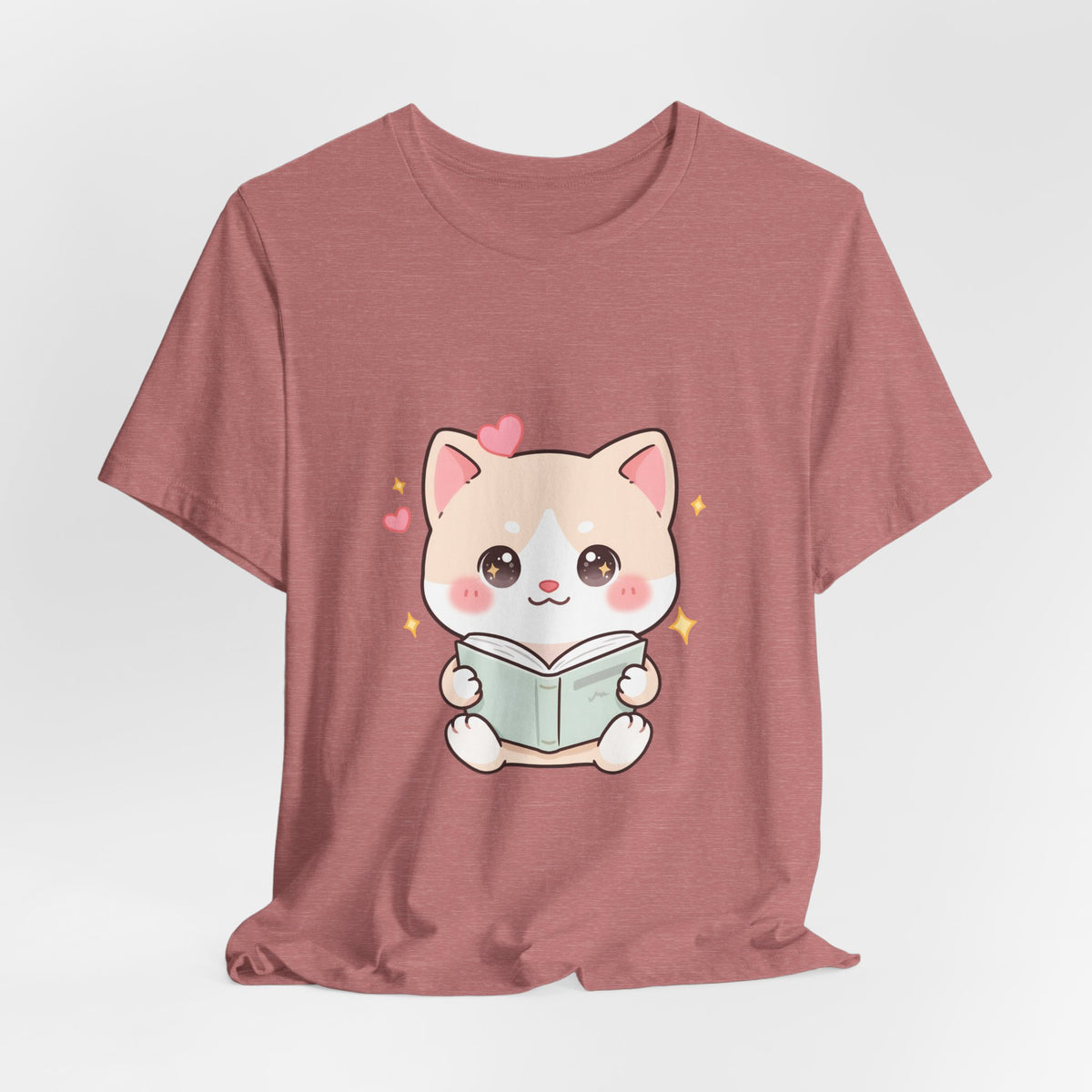 Kawaii Reading Cat T-Shirt for Book Lovers
