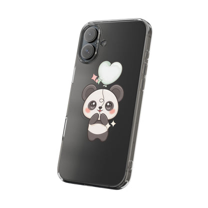Kawaii Panda Clear Phone Case with Balloon