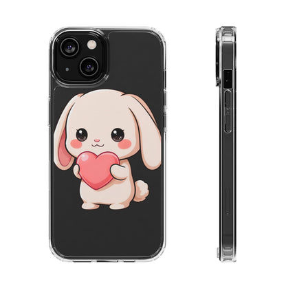 Kawaii Bunny Clear Phone Case with Heart