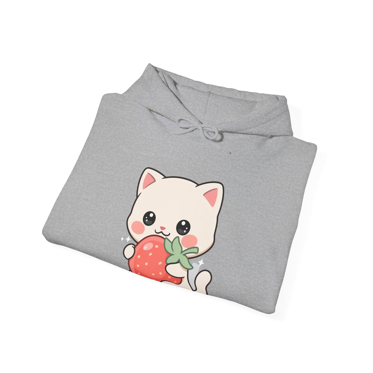 Kawaii Cat Strawberry Hoodie, Cute Chibi Cat Sweatshirt