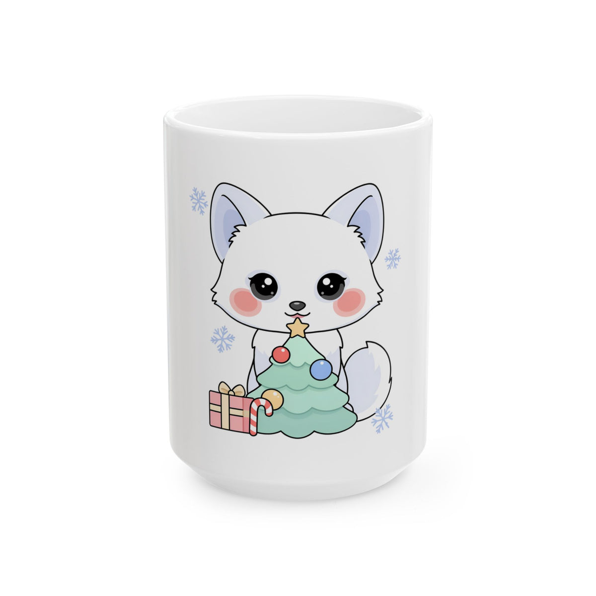 Kawaii Arctic Fox Christmas Mug, Cute Holiday Gift