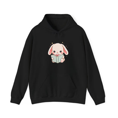Kawaii Bunny Reading Hoodie for Book Lovers
