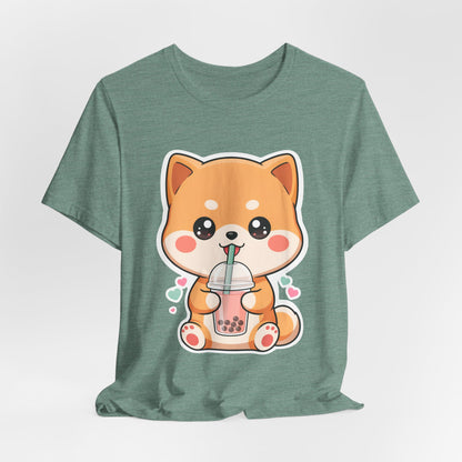 Kawaii Shiba Bubble Tea T-Shirt for Boba Lovers