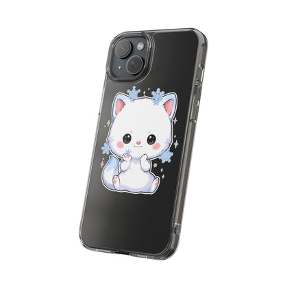 Kawaii Arctic Fox Phone Case, Cute Snowflake Clear Case