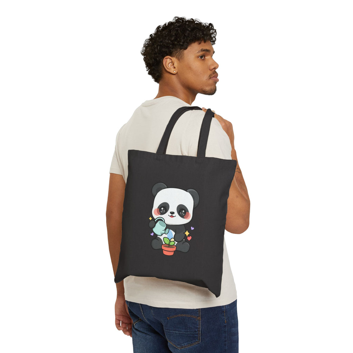 Kawaii Panda Cotton Canvas Tote Bag for Plant Lovers