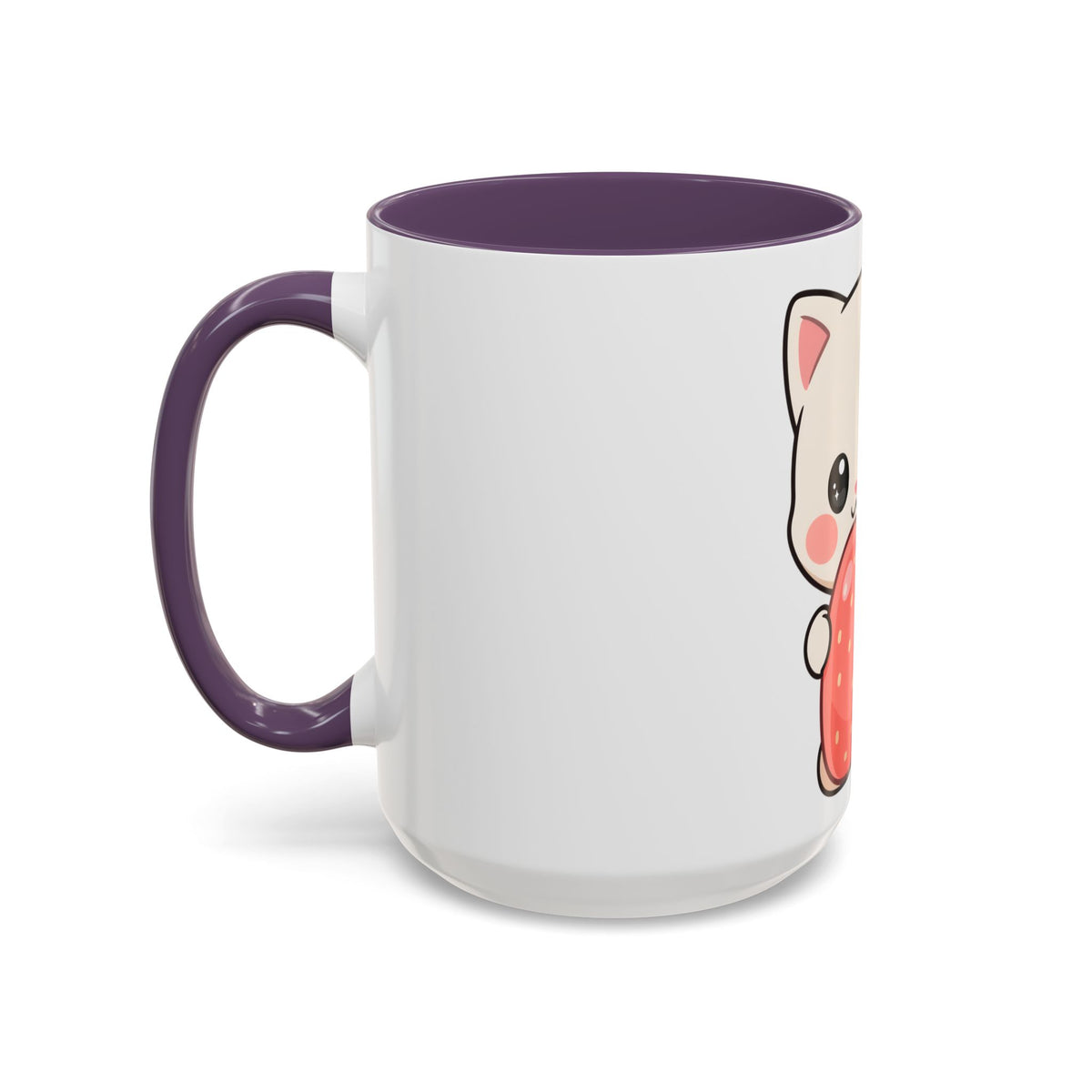 Kawaii Cat Strawberry Accent Coffee Mug