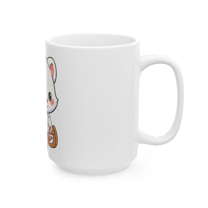Kawaii Arctic Fox Mug – Cute Sledding Fox Ceramic Cup