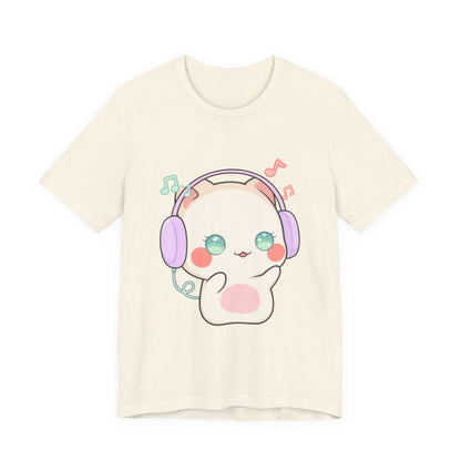 Kawaii Cat Music Lover T-Shirt, Cute Headphone Kitty Tee