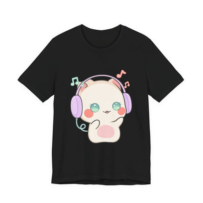 Kawaii Cat Music Lover T-Shirt, Cute Headphone Kitty Tee