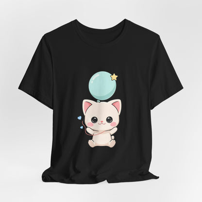 Kawaii Cat Balloon T-Shirt, Cute Chibi Kitty Tee