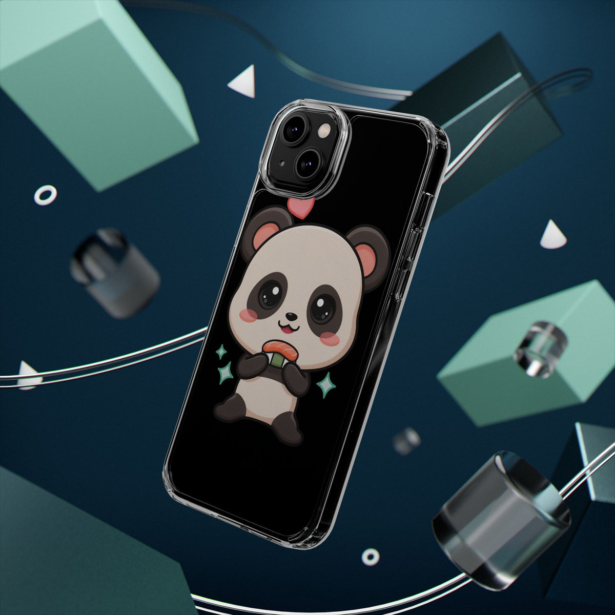 Kawaii Panda Sushi Phone Case, Clear Impact-Resistant Case