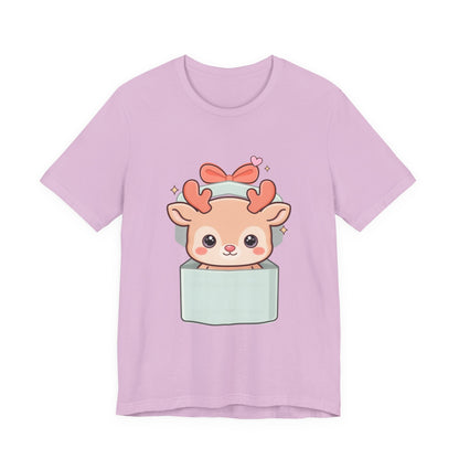 Kawaii Reindeer T-Shirt – Cute Gift Box Christmas Tee
