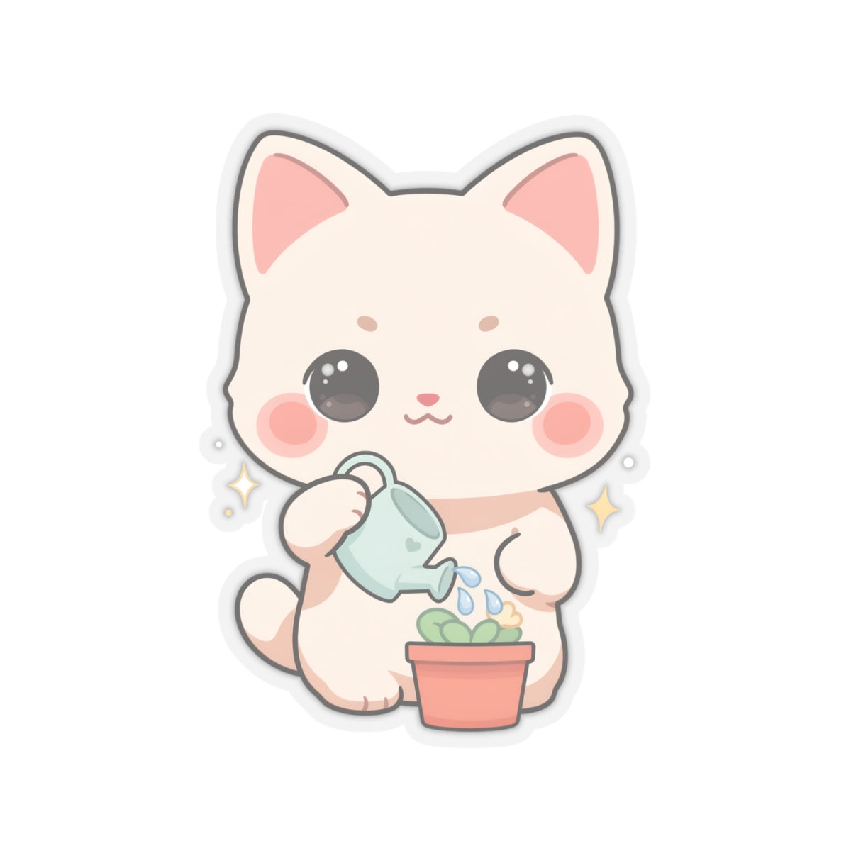 Kawaii Cat Plant Care Sticker for Journals and Laptops