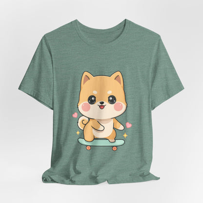 Kawaii Shiba Inu Skateboarder Tee for Dog Lovers