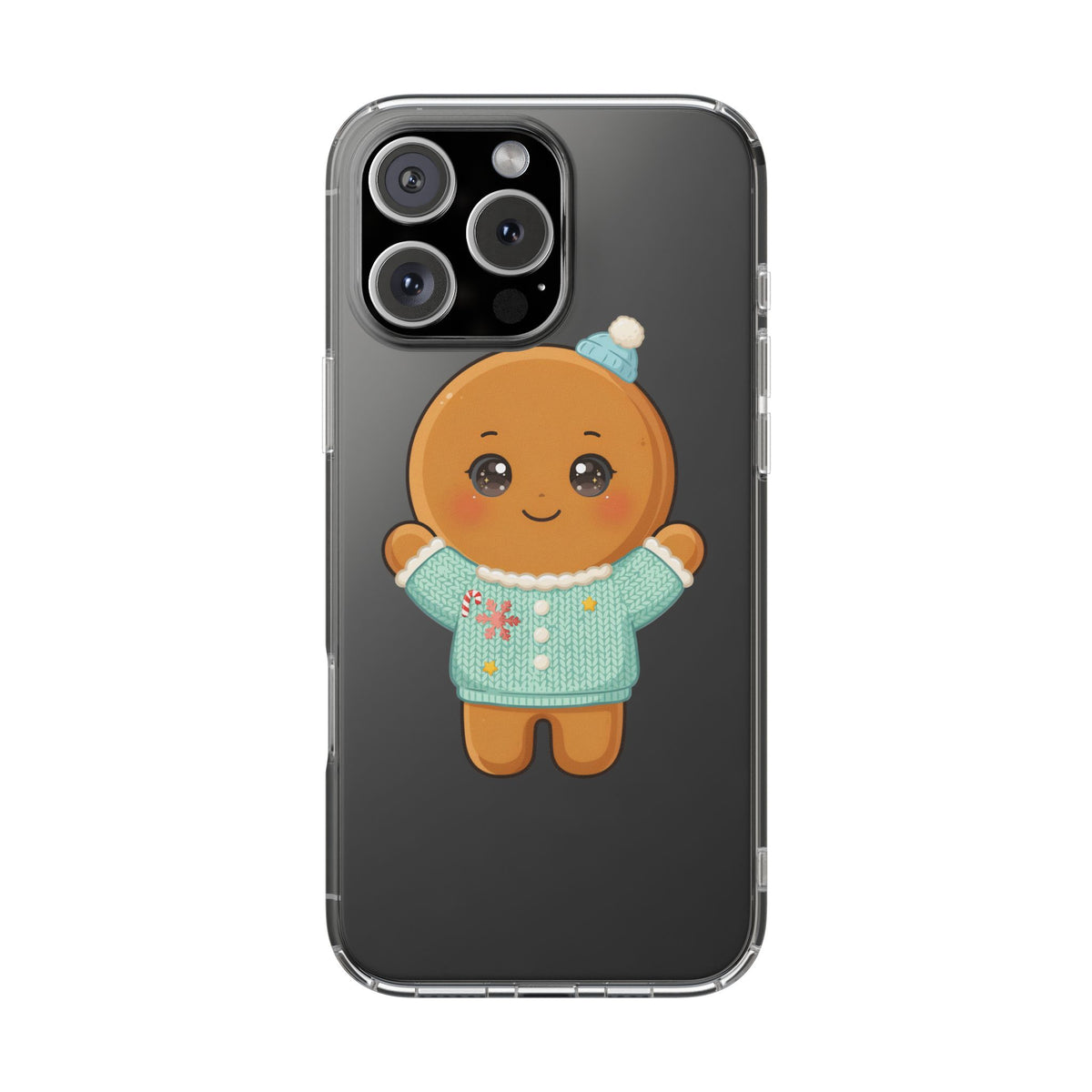 Kawaii Gingerbread Phone Case, Cute Christmas Sweater Cookie