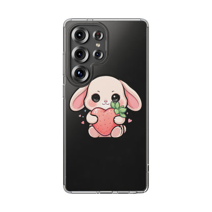 Kawaii Bunny Strawberry Phone Case, Clear Impact-Resistant