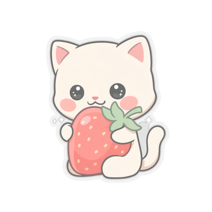 Kawaii Cat Strawberry Kiss-Cut Sticker for Cat Lovers