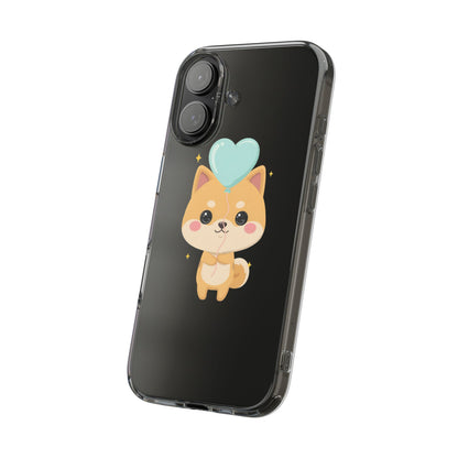 Kawaii Shiba Inu Clear Phone Case with Heart Balloon