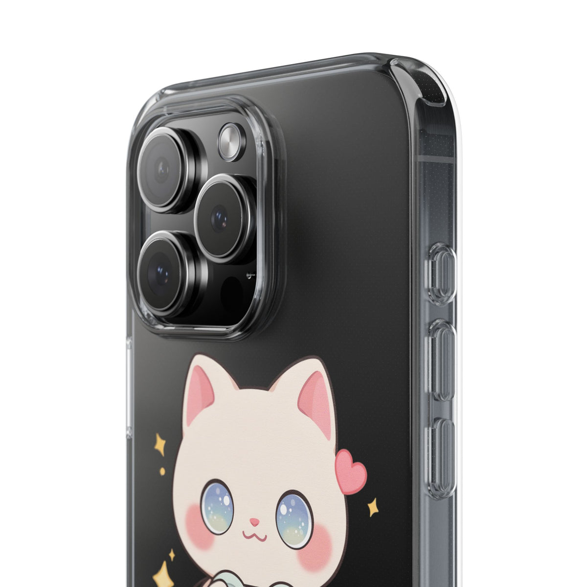 Kawaii Gamer Cat Clear Phone Case for Gaming Fans