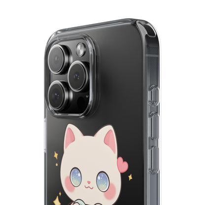 Kawaii Gamer Cat Clear Phone Case for Gaming Fans