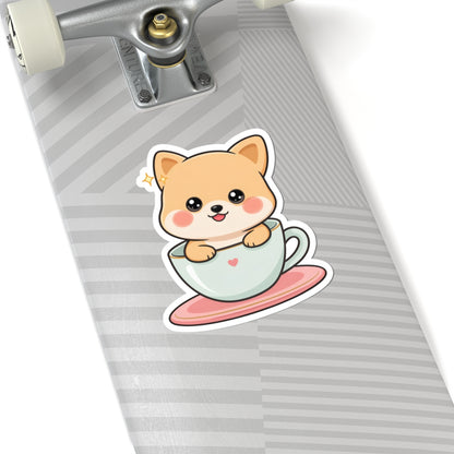 Kawaii Shiba Inu Sticker in a Teacup for Cozy Cheer