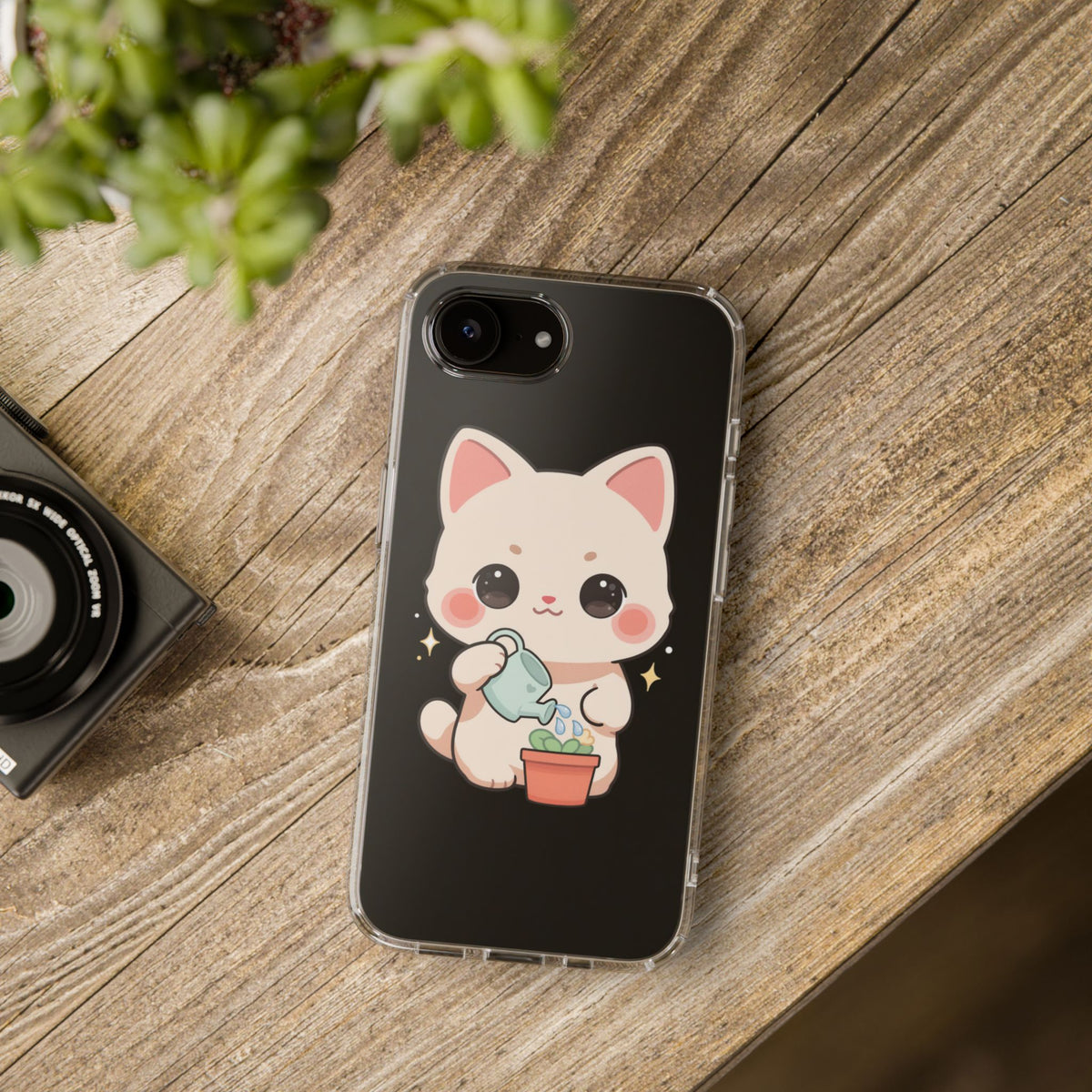 Kawaii Cat Phone Case, Cute Plant Lover Gift