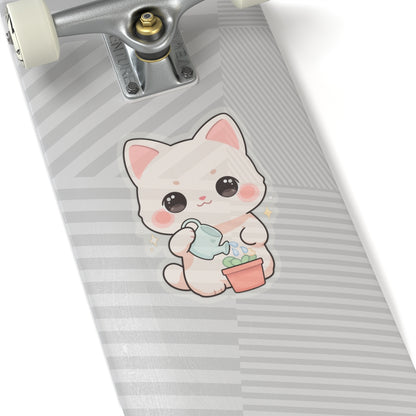 Kawaii Cat Plant Care Sticker for Journals and Laptops