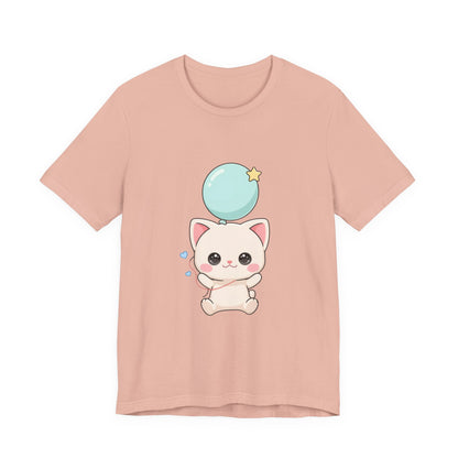 Kawaii Cat Balloon T-Shirt, Cute Chibi Kitty Tee