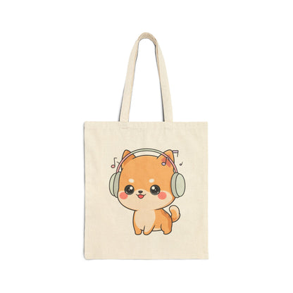 Kawaii Shiba Inu Tote Bag for Music Lovers