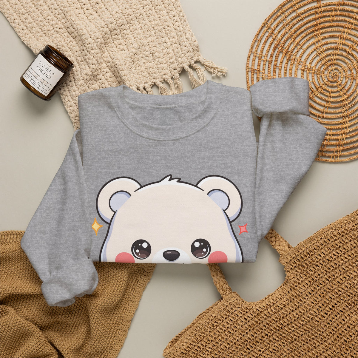 Kawaii Polar Bear Sweatshirt, Cute Gift-Giving Cub