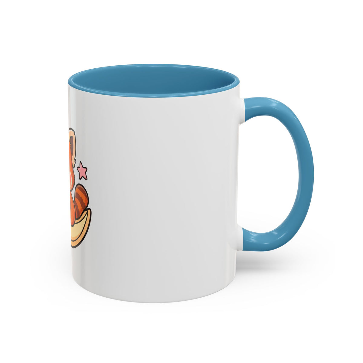 Red Panda Accent Coffee Mug, Kawaii Crescent Moon