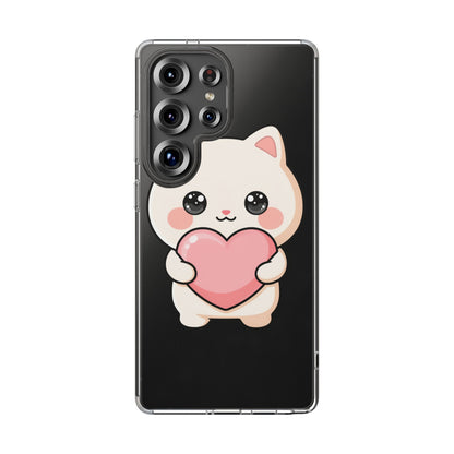 Kawaii Cat Phone Case with Heart, Clear Impact-Resistant
