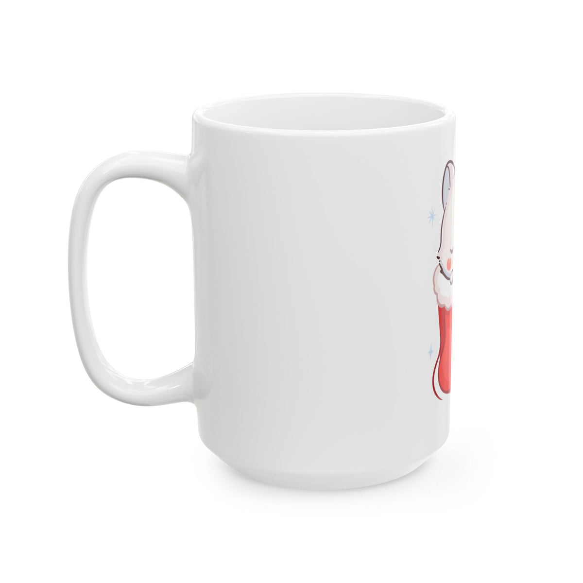 Christmas Fox Mug, Kawaii Arctic Fox in Stocking
