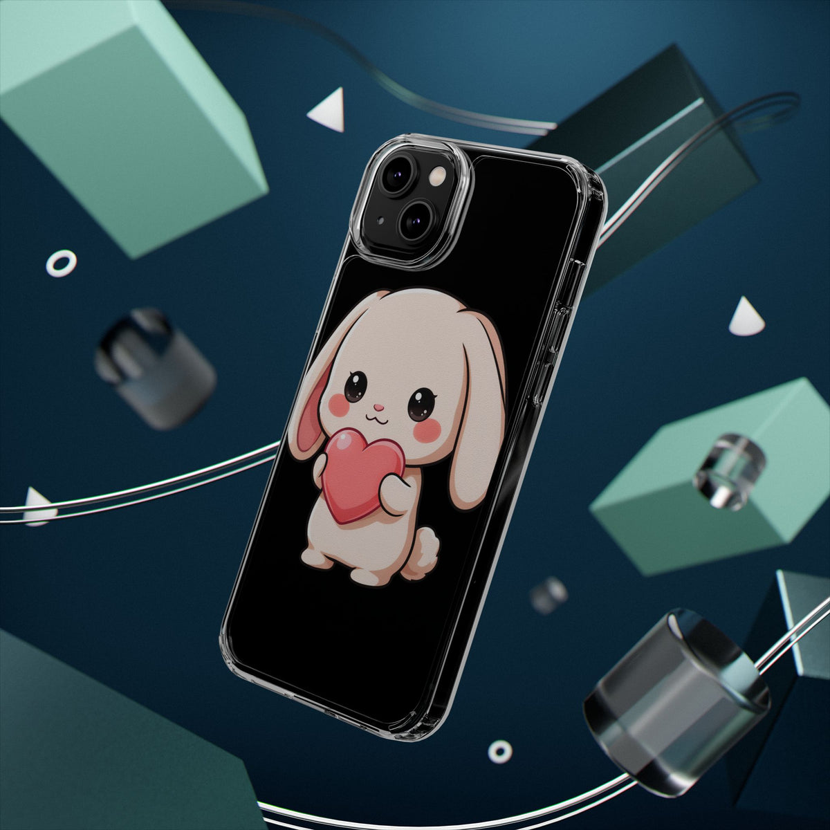 Kawaii Bunny Clear Phone Case with Heart