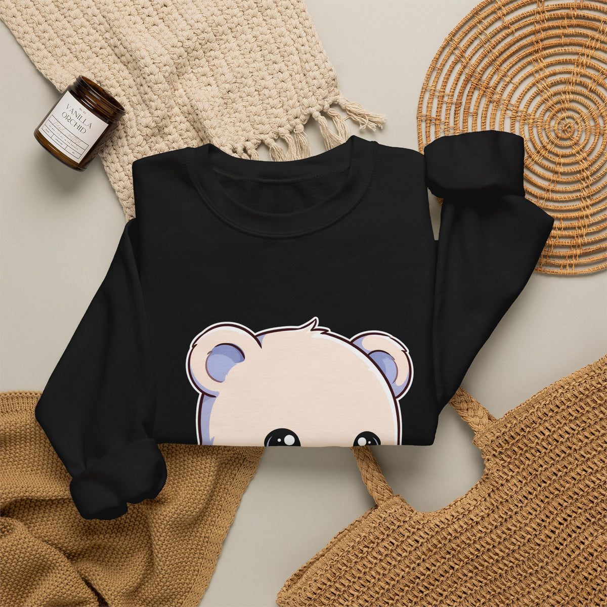 Kawaii Polar Bear Sweatshirt, Cute Sledding Cub Crewneck