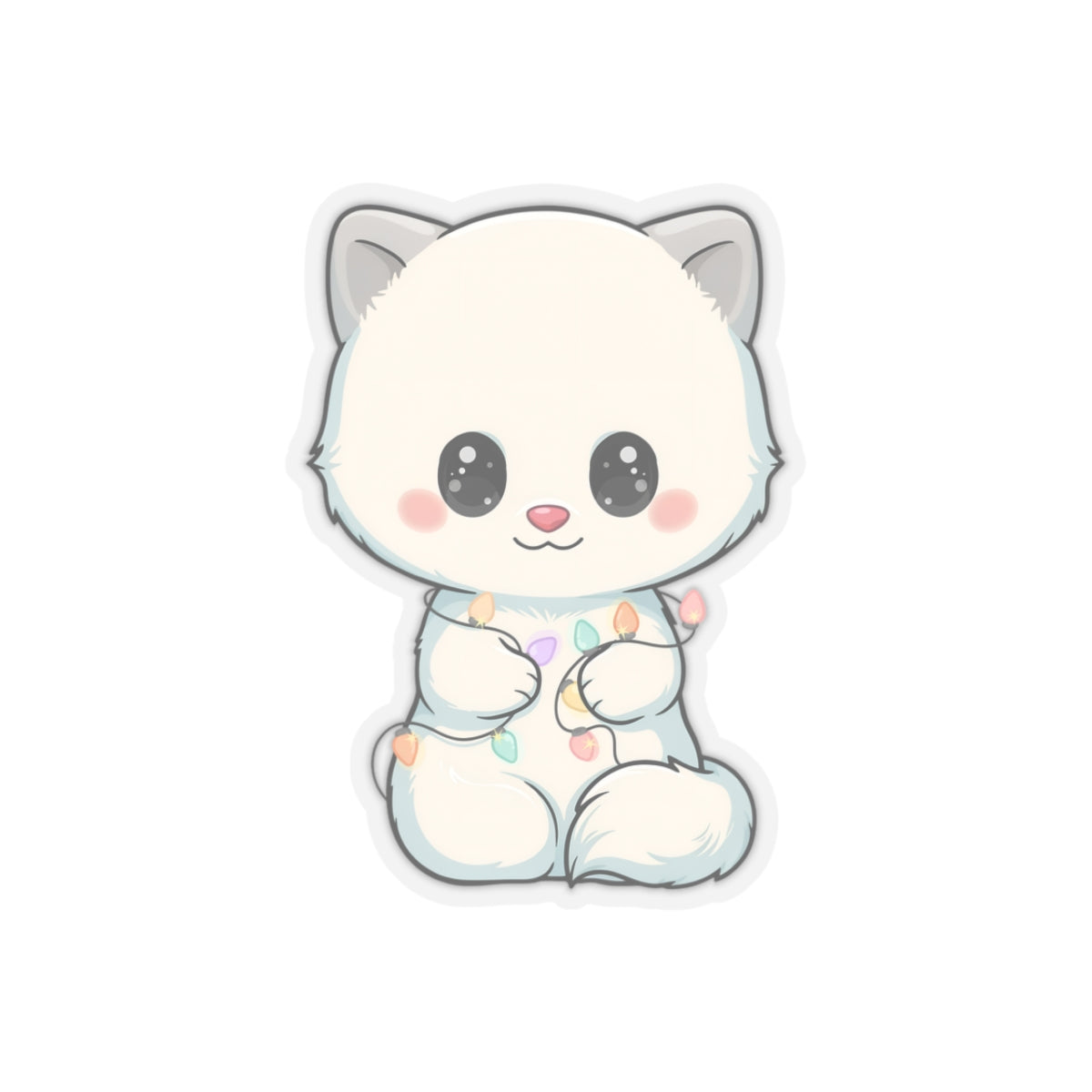 Kawaii Arctic Fox Sticker with Fairy Lights