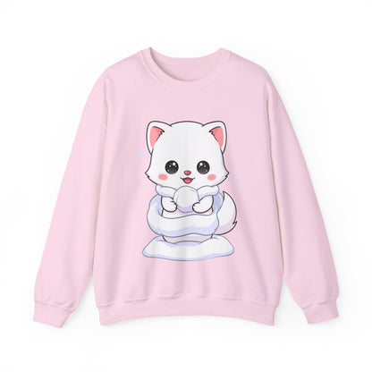 Kawaii Arctic Fox Sweatshirt, Cute Winter Animal Crewneck