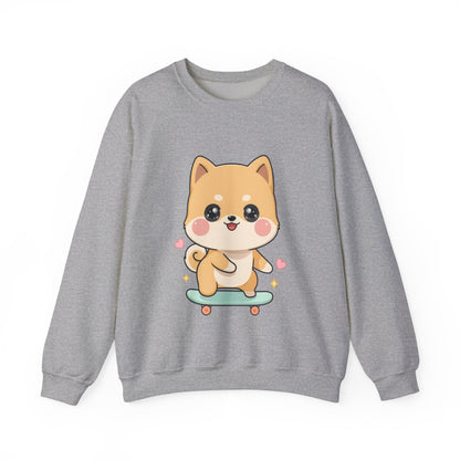Kawaii Shiba Inu Skateboard Sweatshirt, Cute Dog Lover Gift