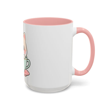 Kawaii Cat Coffee Mug, Cute Cat in Teacup Accent Mug