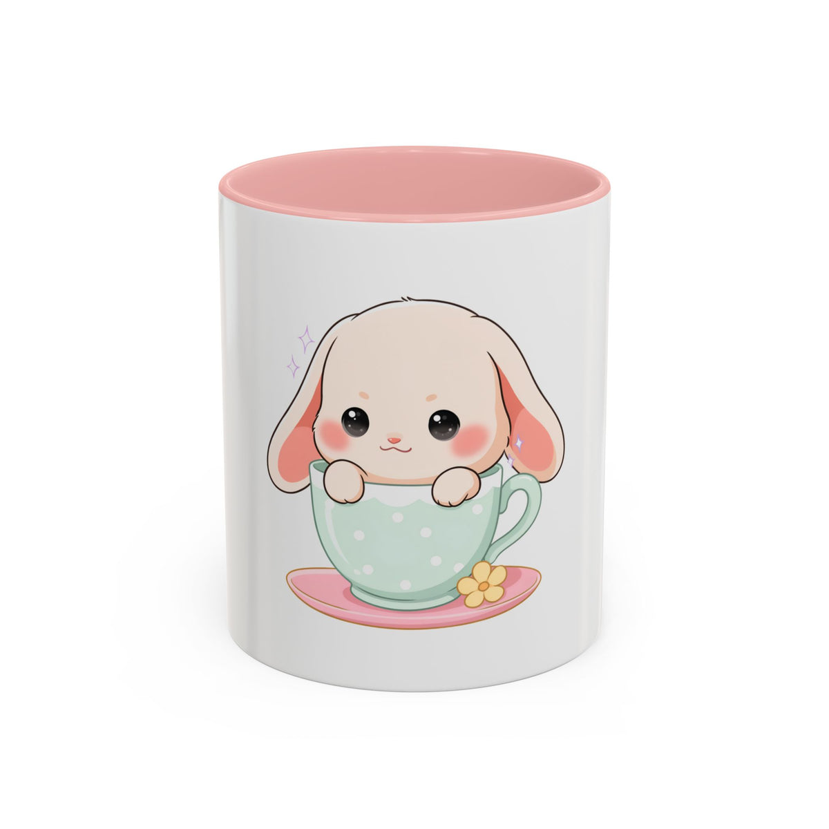 Kawaii Bunny Accent Coffee Mug, Cute Gift for Bunny Lovers