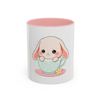Kawaii Bunny Accent Coffee Mug, Cute Gift for Bunny Lovers