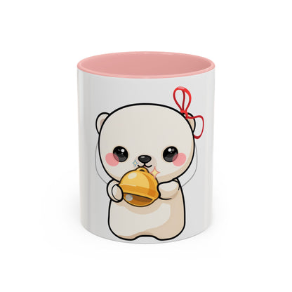 Kawaii Polar Bear Mug, Cute Jingle Bell Accent Coffee Cup