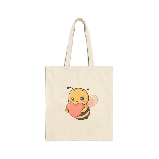Kawaii Bee Tote Bag, Cute Heart Hugger Canvas Shopper