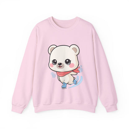 Cute Polar Bear Sweatshirt, Kawaii Ice Skating Cub